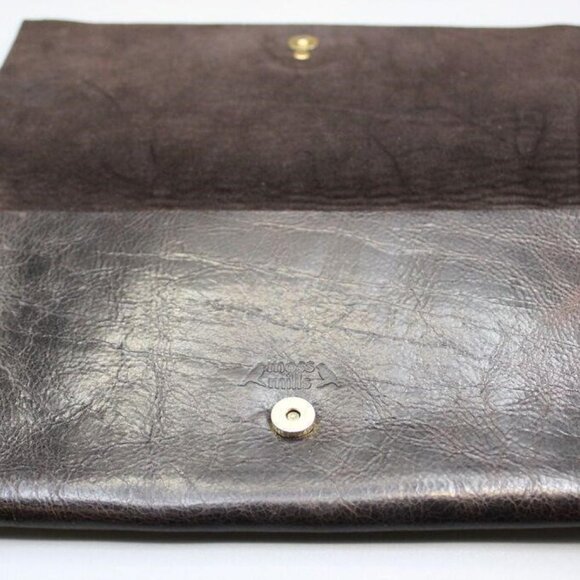 Moss Mills Espresso Leather Envelope Studded Clutch 14k gold plated hardware - Picture 3 of 8